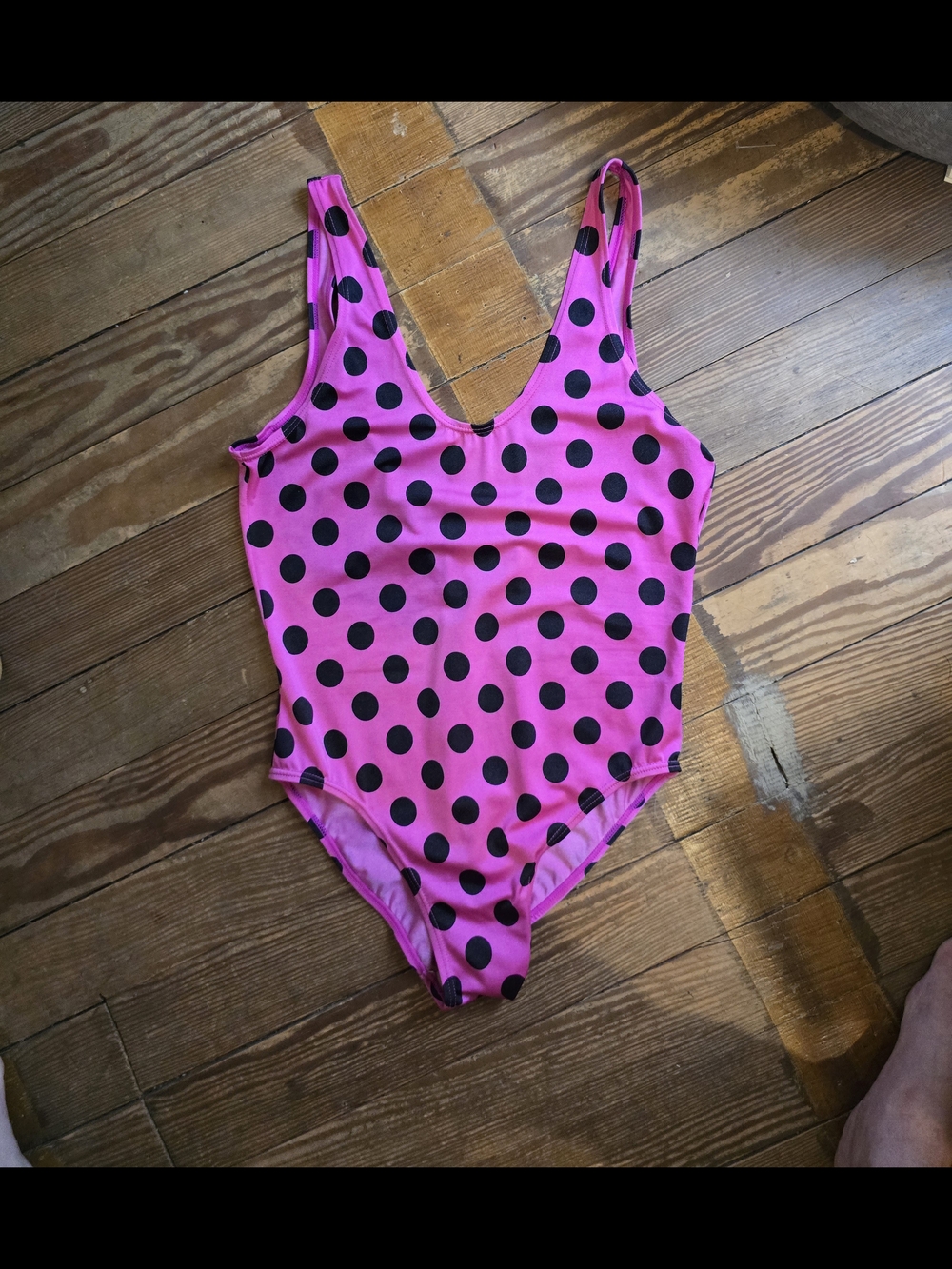 Vintage Womens Pink & Black Polka Dot One-Piece Swimsuit Misty Swimwear